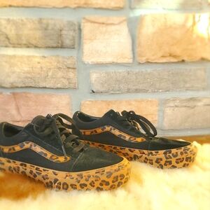 Vans Black and Leopard Print Athletic Shoes